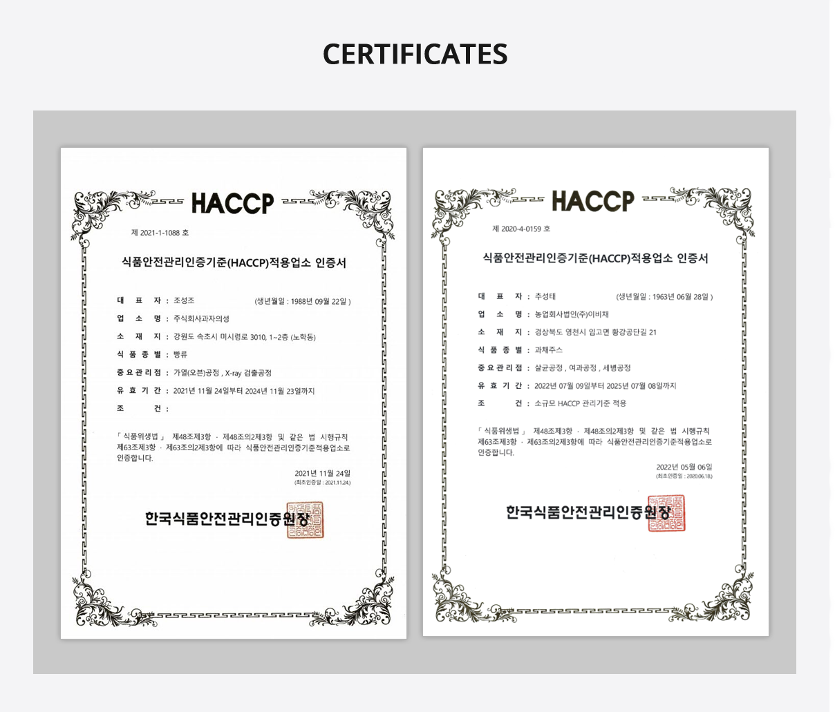 CERTIFICATES